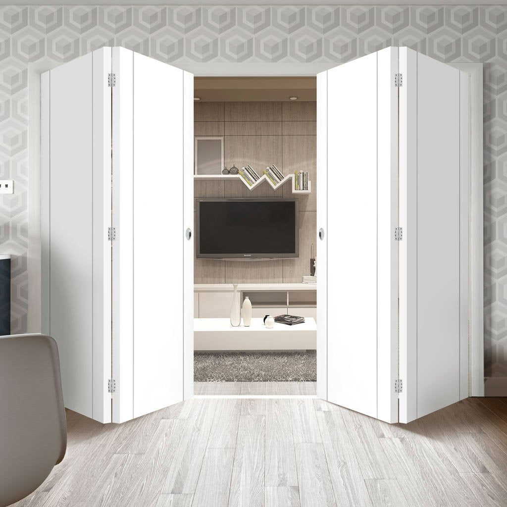 Four Folding Doors & Frame Kit - Forli White Flush 2+2 - Aluminium Inlay - Prefinished