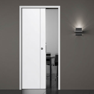 Image: Forli White Flush Single Evokit Pocket Door - Aluminium Inlay - Prefinished