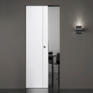 Image: Forli White Flush Absolute Evokit Pocket Door - Aluminium Inlay - Prefinished