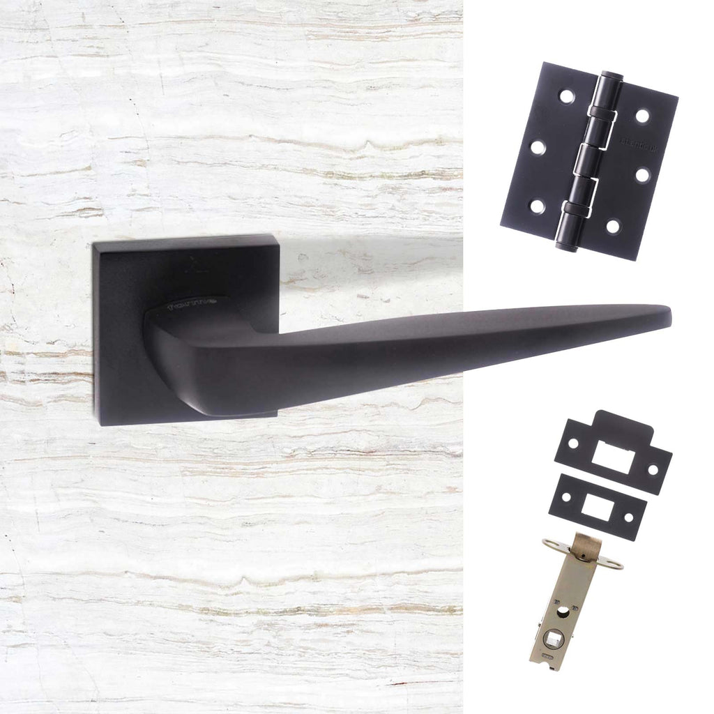 Forme Foglia Designer Lever on Minimal Square Rose - Matt Black Handle Pack