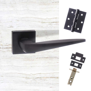 Image: Forme Foglia Designer Lever on Minimal Square Rose - Matt Black Handle Pack