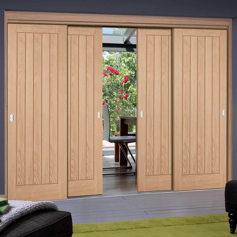 Pass-Easi Four Sliding Doors and Frame Kit - Belize Oak Door - Unfinished