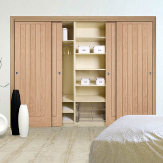 Image: Four Sliding Maximal Wardrobe Doors & Frame Kit - Belize Oak Door - Unfinished