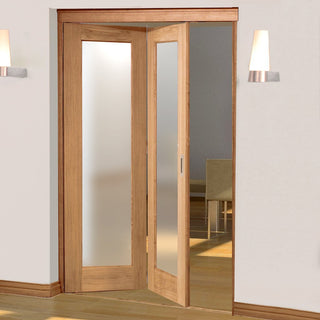 Image: Two Folding Doors & Frame Kit - Pattern 10 Shaker Oak 2+0 - Obscure Glass - Unfinished