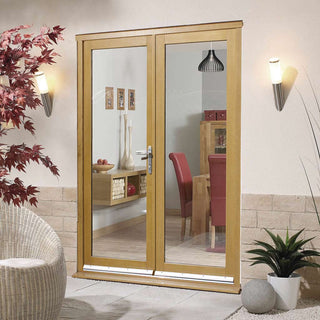 Image: Part L Compliant External Shaker 1L Oak Double Door and Frame Set - Clear Double Glazing, From LPD Joinery