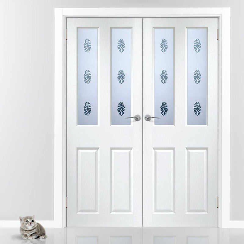 Grainger Internal PVC Door Pair - Gaines Sandblasted Glass