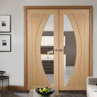 Image: Simpli Double Door Set - Salerno Oak Door - Clear Glass - Prefinished