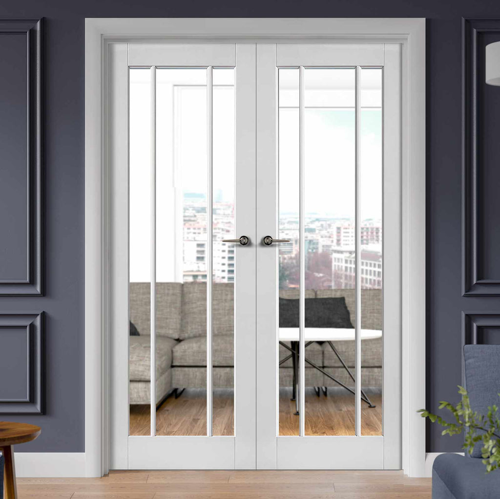 Worcester White Primed French Door Pair - Clear Glass