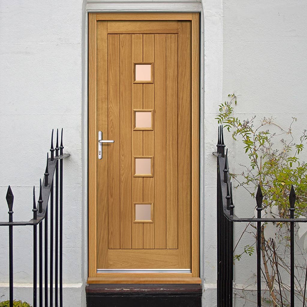 Siena External Oak Door and Frame Set - Frosted Double Glazing