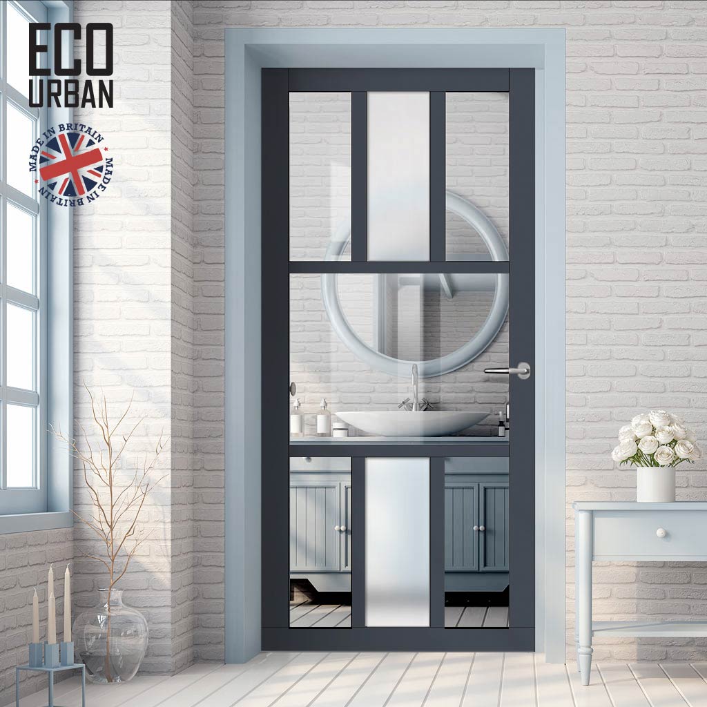 Handmade Eco-Urban Tasmania 7 Pane Solid Wood Internal Door UK Made DD6425G Clear Glass(1 FROSTED PANE) - Eco-Urban® Stormy Grey Premium Primed