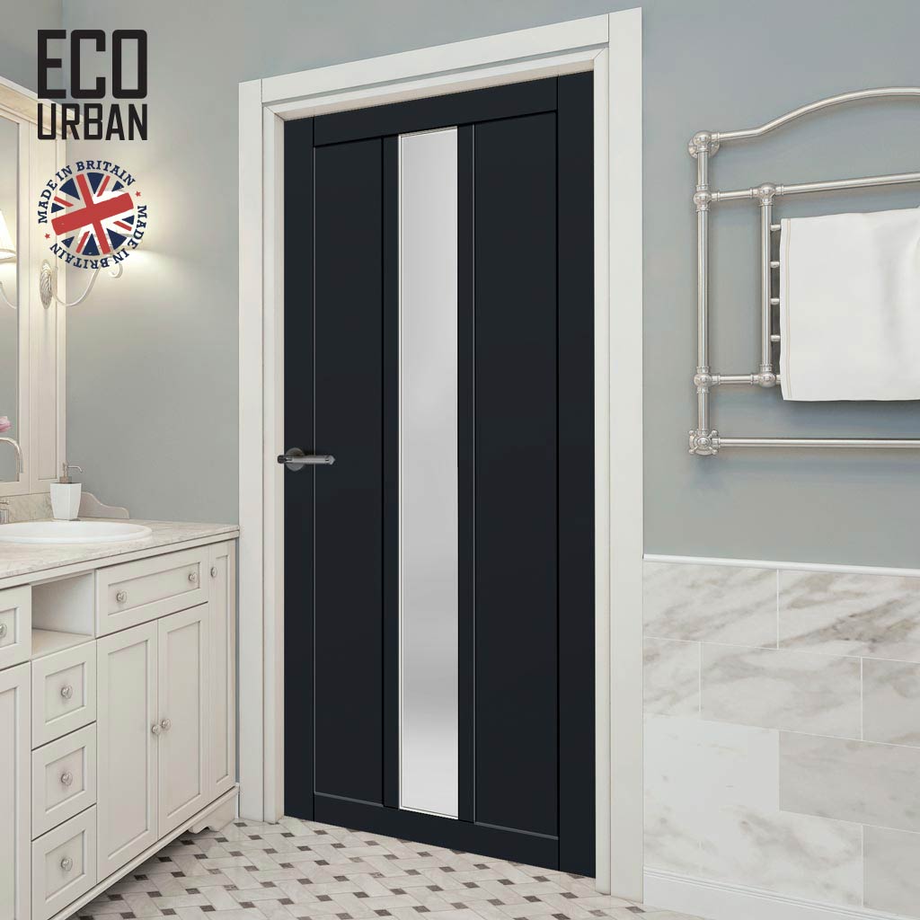 Handmade Eco-Urban Cornwall 1 Pane 2 Panel Solid Wood Internal Door UK Made DD6404SG Frosted Glass - Eco-Urban® Shadow Black Premium Primed