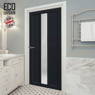 Image: Handmade Eco-Urban Cornwall 1 Pane 2 Panel Solid Wood Internal Door UK Made DD6404SG Frosted Glass - Eco-Urban® Shadow Black Premium Primed