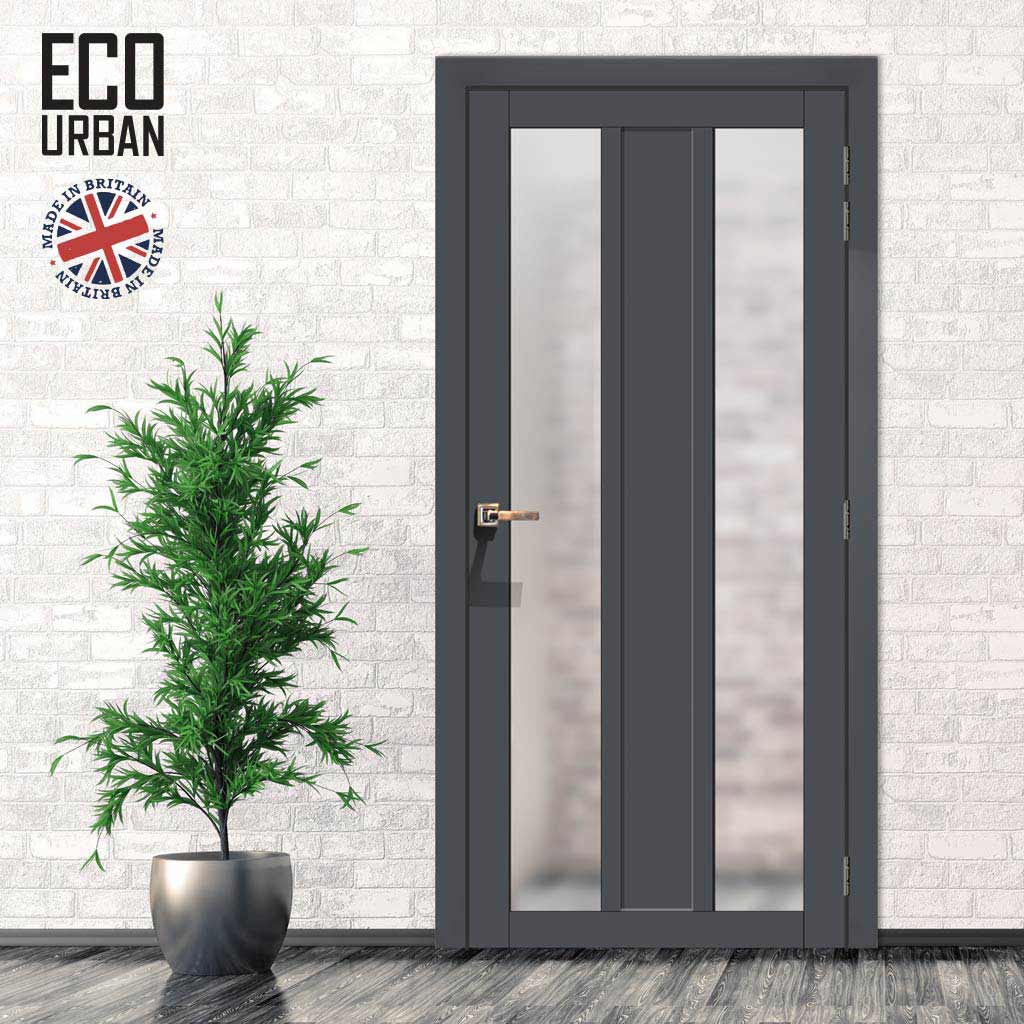 Handmade Eco-Urban Avenue 2 Pane 1 Panel Solid Wood Internal Door UK Made DD6410SG Frosted Glass - Eco-Urban® Stormy Grey Premium Primed