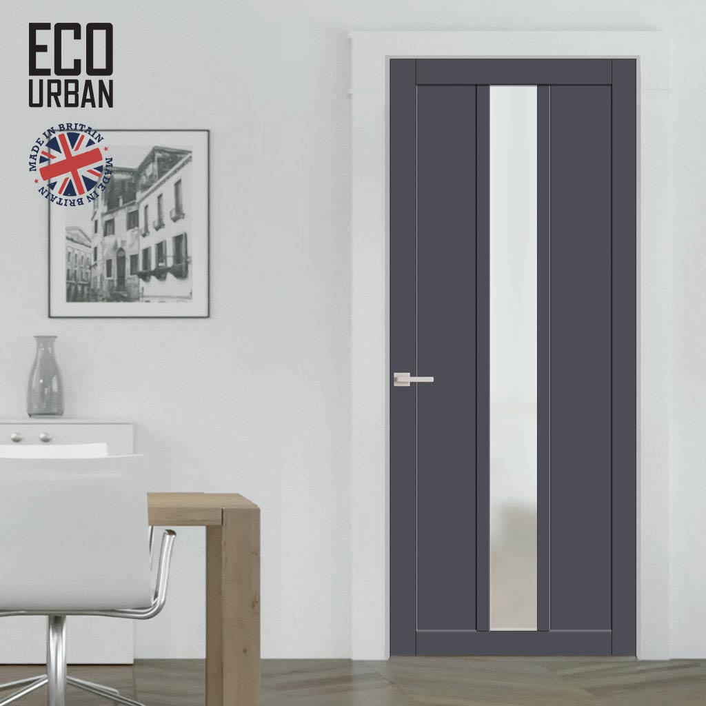 Handmade Eco-Urban Cornwall 1 Pane 2 Panel Solid Wood Internal Door UK Made DD6404SG Frosted Glass - Eco-Urban® Stormy Grey Premium Primed