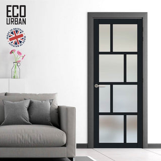 Image: Handmade Eco-Urban Kochi 8 Pane Solid Wood Internal Door UK Made DD6415SG Frosted Glass - Eco-Urban® Shadow Black Premium Primed