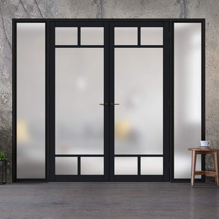 Image: Bespoke Room Divider - Eco-Urban® Sydney Door Pair DD6417F - Frosted Glass with Full Glass Sides - Premium Primed - Colour & Size Options