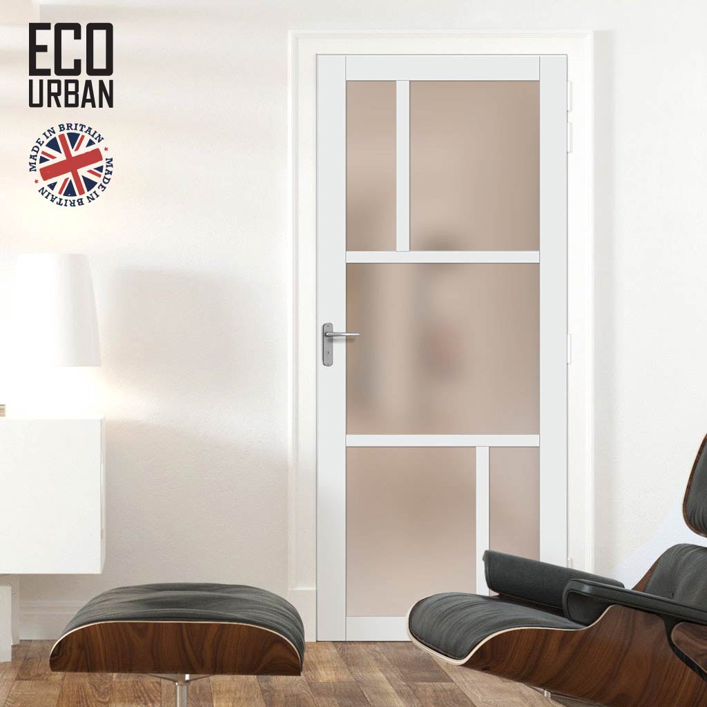 Handmade Eco-Urban Aran 5 Pane Solid Wood Internal Door UK Made DD6432SG Frosted Glass - Eco-Urban® Cloud White Premium Primed