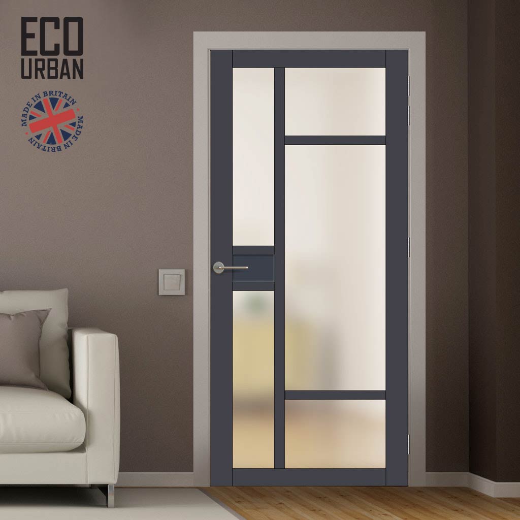 Handmade Eco-Urban Jura 5 Pane 1 Panel Solid Wood Internal Door UK Made DD6431SG Frosted Glass - Eco-Urban® Stormy Grey Premium Primed