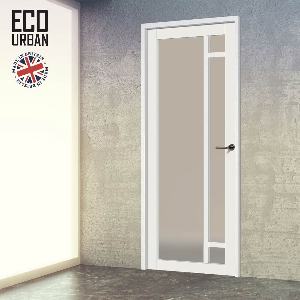 Handmade Eco-Urban Suburban 4 Pane Solid Wood Internal Door UK Made DD6411SG Frosted Glass - Eco-Urban® Cloud White Premium Primed