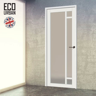 Image: Handmade Eco-Urban Suburban 4 Pane Solid Wood Internal Door UK Made DD6411SG Frosted Glass - Eco-Urban® Cloud White Premium Primed