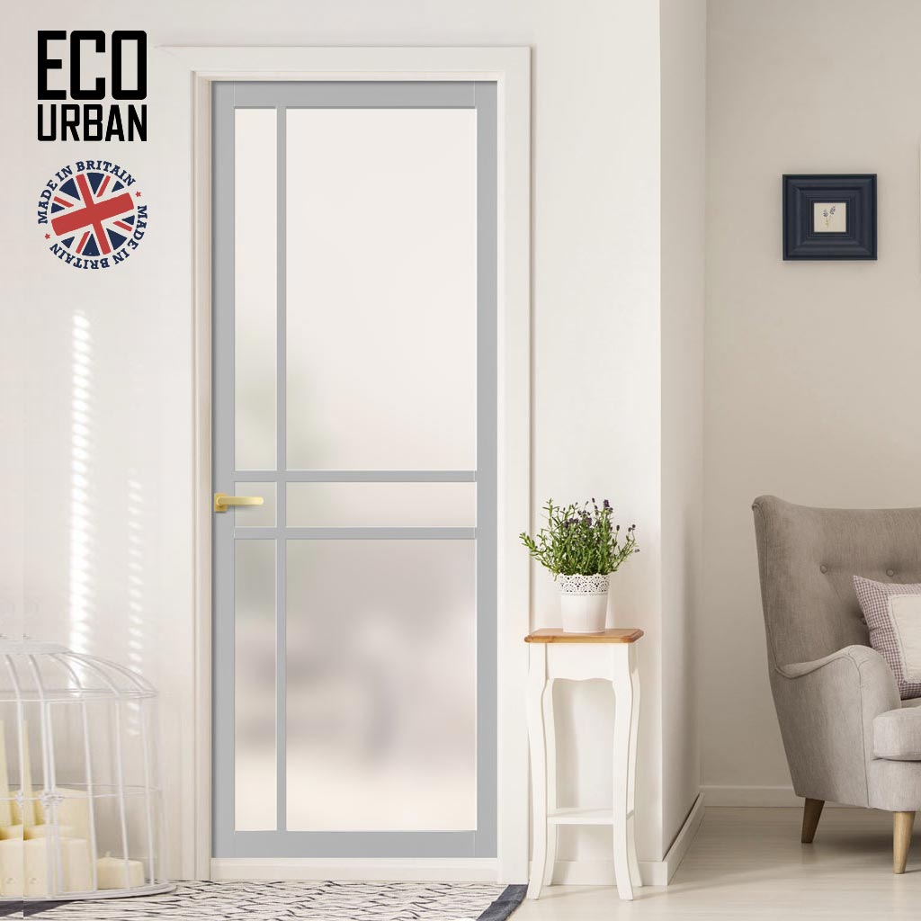 Handmade Eco-Urban Glasgow 6 Pane Solid Wood Internal Door UK Made DD6314SG - Frosted Glass - Eco-Urban® Mist Grey Premium Primed