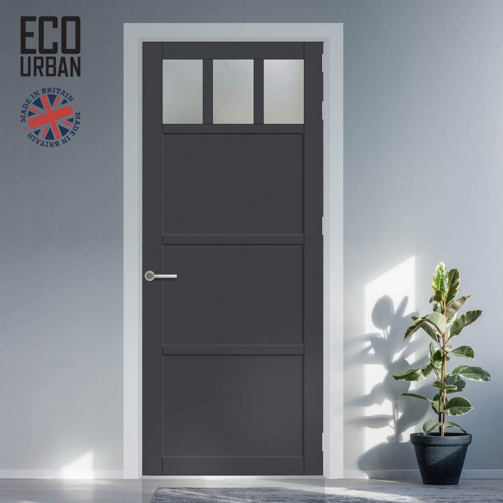 Handmade Eco-Urban Lagos 3 Pane 3 Panel Solid Wood Internal Door UK Made DD6427SG Frosted Glass - Eco-Urban® Stormy Grey Premium Primed