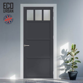 Image: Handmade Eco-Urban Lagos 3 Pane 3 Panel Solid Wood Internal Door UK Made DD6427SG Frosted Glass - Eco-Urban® Stormy Grey Premium Primed