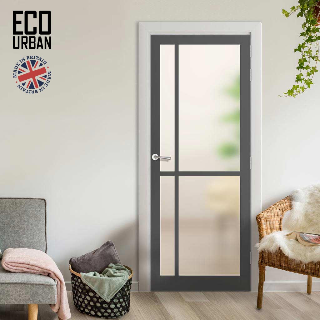 Handmade Eco-Urban Marfa 4 Pane Solid Wood Internal Door UK Made DD6313SG - Frosted Glass - Eco-Urban® Stormy Grey Premium Primed