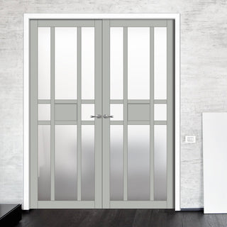 Image: Eco-Urban Tromso 8 Pane 1 Panel Solid Wood Internal Door Pair UK Made DD6402SG Frosted Glass - Eco-Urban® Mist Grey Premium Primed