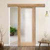 Single Sliding Door & Wall Track - Pattern 10 Oak Door - Frosted Glass - Unfinished