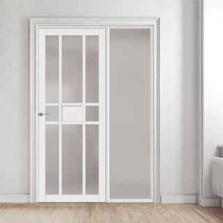 Image: Bespoke Room Divider - Eco-Urban® Tromso Door DD6402F - Frosted Glass with Full Glass Side - Premium Primed - Colour & Size Options