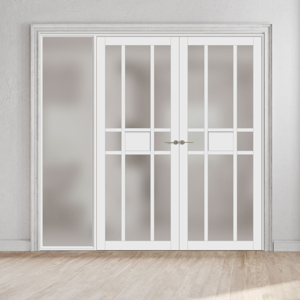 Bespoke Room Divider - Eco-Urban® Tromso Eco-Urban® Door Pair DD6402F - Frosted Glass with Full Glass Side - Premium Primed - Colour & Size Options