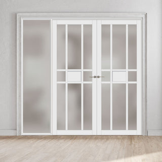 Image: Bespoke Room Divider - Eco-Urban® Tromso Eco-Urban® Door Pair DD6402F - Frosted Glass with Full Glass Side - Premium Primed - Colour & Size Options