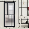 Top Mounted Black Sliding Track & Solid Wood Door - Eco-Urban® Hampton 4 Pane Solid Wood Door DD6413SG Frosted Glass - Shadow Black Premium Primed