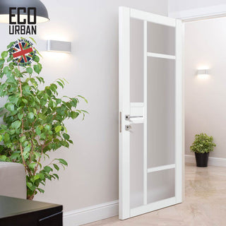 Image: Handmade Eco-Urban Jura 5 Pane 1 Panel Solid Wood Internal Door UK Made DD6431SG Frosted Glass - Eco-Urban® Cloud White Premium Primed