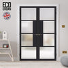 Eco-Urban Boston 4 Pane Solid Wood Internal Door Pair UK Made DD6311SG - Frosted Glass - Eco-Urban® Shadow Black Premium Primed