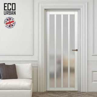 Image: Handmade Eco-Urban Sintra 4 Pane Solid Wood Internal Door UK Made DD6428SG Frosted Glass - Eco-Urban® Cloud White Premium Primed