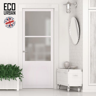 Image: Handmade Eco-Urban Berkley 2 Pane 1 Panel Solid Wood Internal Door UK Made DD6309SG - Frosted Glass - Eco-Urban® Cloud White Premium Primed