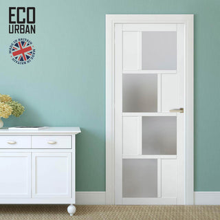 Image: Handmade Eco-Urban Cusco 4 Pane 4 Panel Solid Wood Internal Door UK Made DD6416SG Frosted Glass - Eco-Urban® Cloud White Premium Primed
