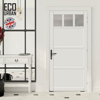 Image: Handmade Eco-Urban Lagos 3 Pane 3 Panel Solid Wood Internal Door UK Made DD6427SG Frosted Glass - Eco-Urban® Cloud White Premium Primed