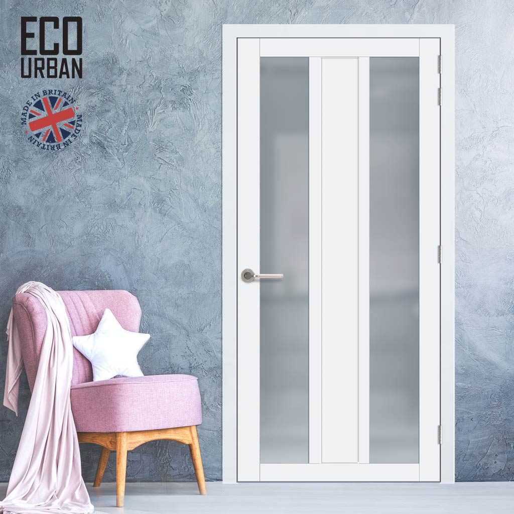 Handmade Eco-Urban Avenue 2 Pane 1 Panel Solid Wood Internal Door UK Made DD6410SG Frosted Glass - Eco-Urban® Cloud White Premium Primed