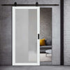 Top Mounted Black Sliding Track & Solid Wood Door - Eco-Urban® Baltimore 1 Pane Solid Wood Door DD6301SG - Frosted Glass - Cloud White Premium Primed