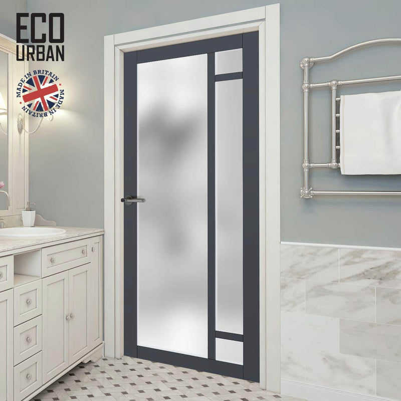 Handmade Eco-Urban Suburban 4 Pane Solid Wood Internal Door UK Made DD6411SG Frosted Glass - Eco-Urban® Stormy Grey Premium Primed