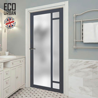 Image: Handmade Eco-Urban Suburban 4 Pane Solid Wood Internal Door UK Made DD6411SG Frosted Glass - Eco-Urban® Stormy Grey Premium Primed
