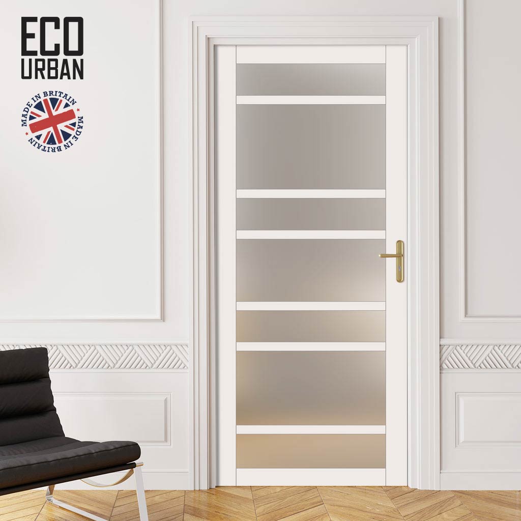 Handmade Eco-Urban Metropolitan 7 Pane Solid Wood Internal Door UK Made DD6405SG Frosted Glass - Eco-Urban® Cloud White Premium Primed