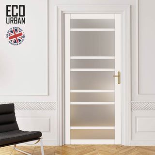 Image: Handmade Eco-Urban Metropolitan 7 Pane Solid Wood Internal Door UK Made DD6405SG Frosted Glass - Eco-Urban® Cloud White Premium Primed