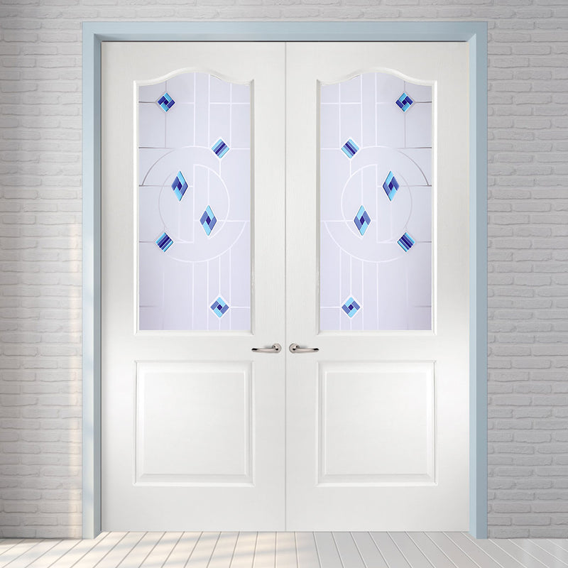 Classic Grained Internal PVC Door Pair - Fusion Blue Style Sandblasted Glass