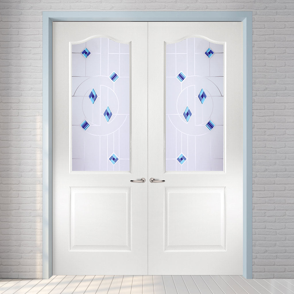 Classic Grained Internal PVC Door Pair - Fusion Blue Style Sandblasted Glass