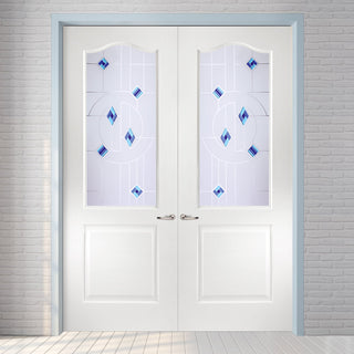 Image: Classic Grained Internal PVC Door Pair - Fusion Blue Style Sandblasted Glass