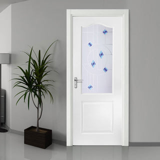 Image: White PVC classic door with grained faces fusion blue style toughened glass 